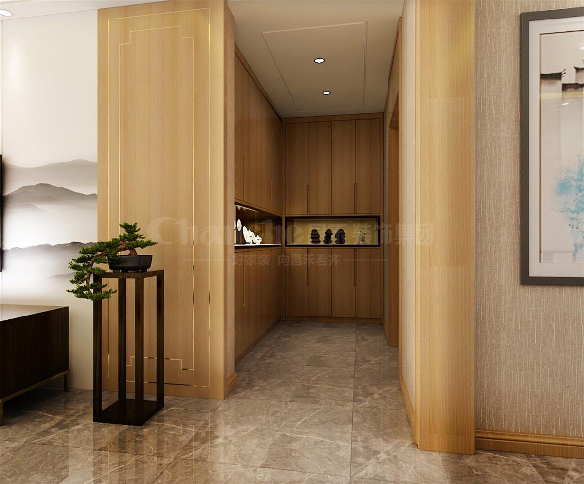 進(jìn)門處的鞋柜，既滿足了屋主的生活習(xí)慣，又體現(xiàn)出對(duì)自然人文古意的喜好之情。